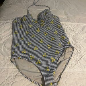 J. Crew Elegant one piece bathing suit is Navy  with yellow flowers